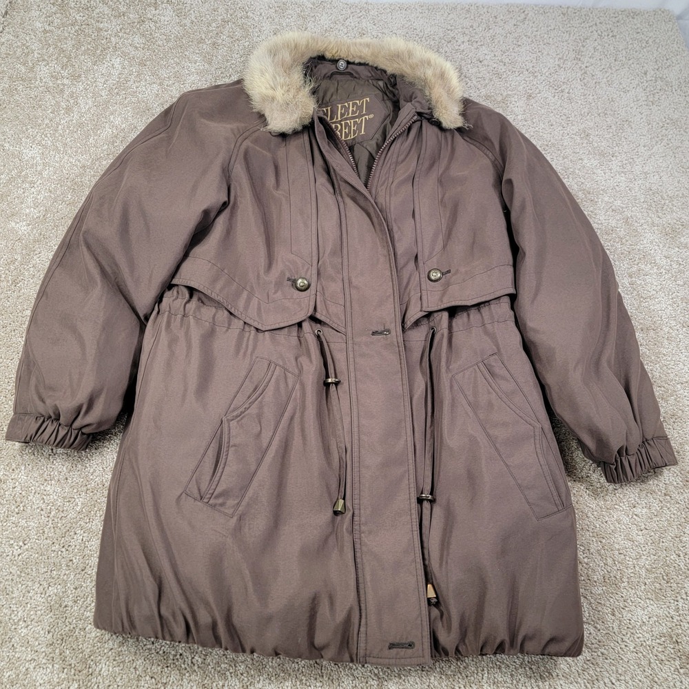 Fleet Street Brown Winter Coat Faux Fur Collar Outerwear Duck Lined Size Small